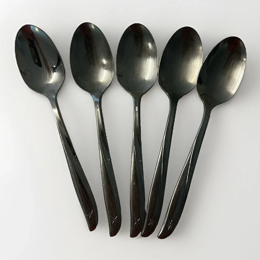 Oneida Community Twin Star 5 Teaspoons Atomic Starburst MCM Vintage Stainless